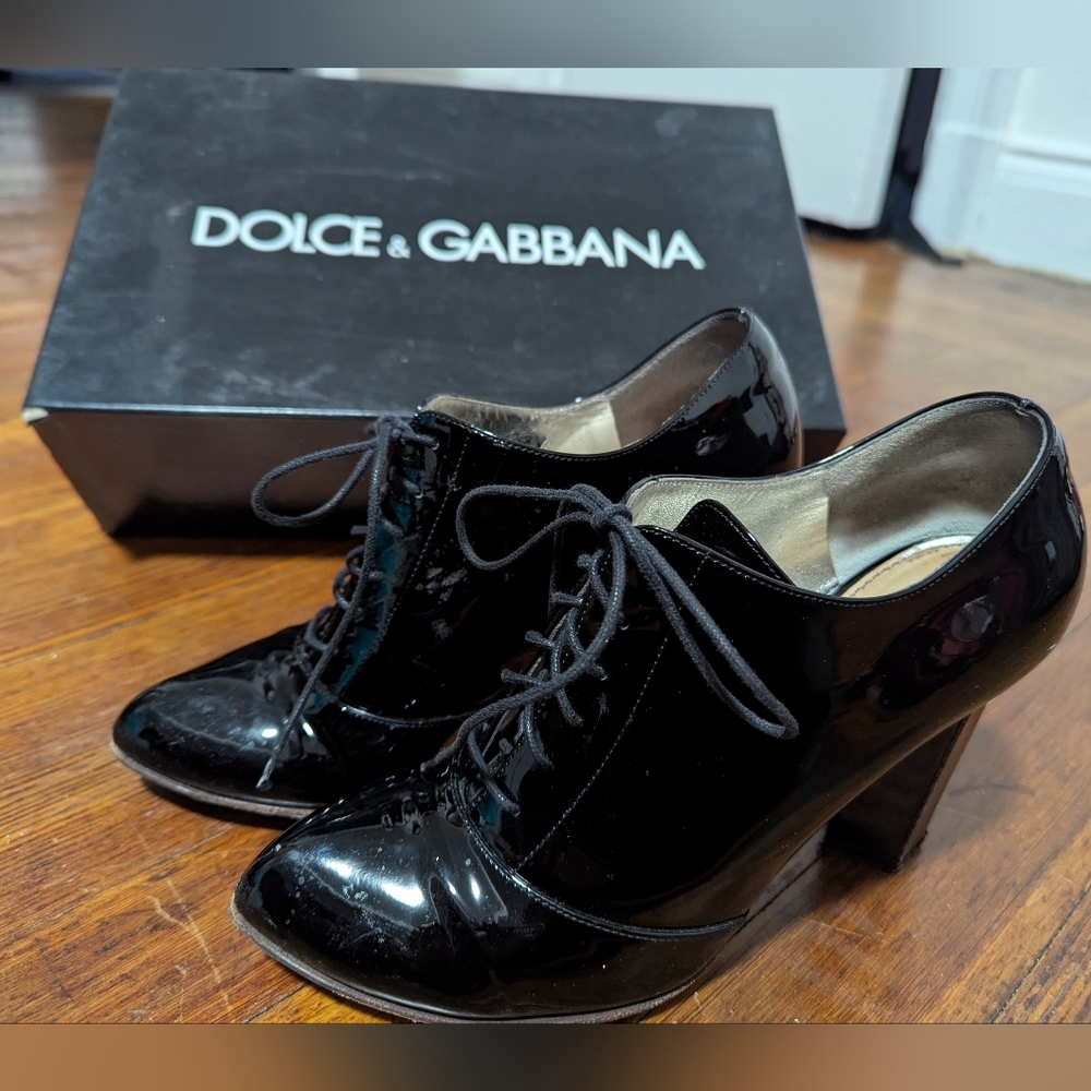 Dolce & Gabbana Black Patent Leather Booties- Size 38.5